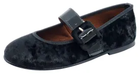 Clarys Girl's Velvet Buckle Mary Jane, Black