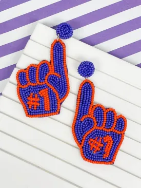 #1 Go Team Foam Finger Beaded Dangle Earrings - Purple & Orange