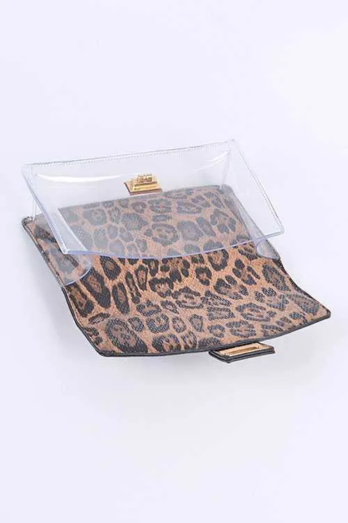 2 In 1 Leopard Printed Clear Bag