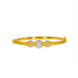 22K Multi Tone Gold Bangle W/ Center White & Yellow Gold Laser Mark Ball, 15.7 Grams