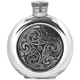 4oz Round Pewter Hip Flask with Celtic Knot Badge