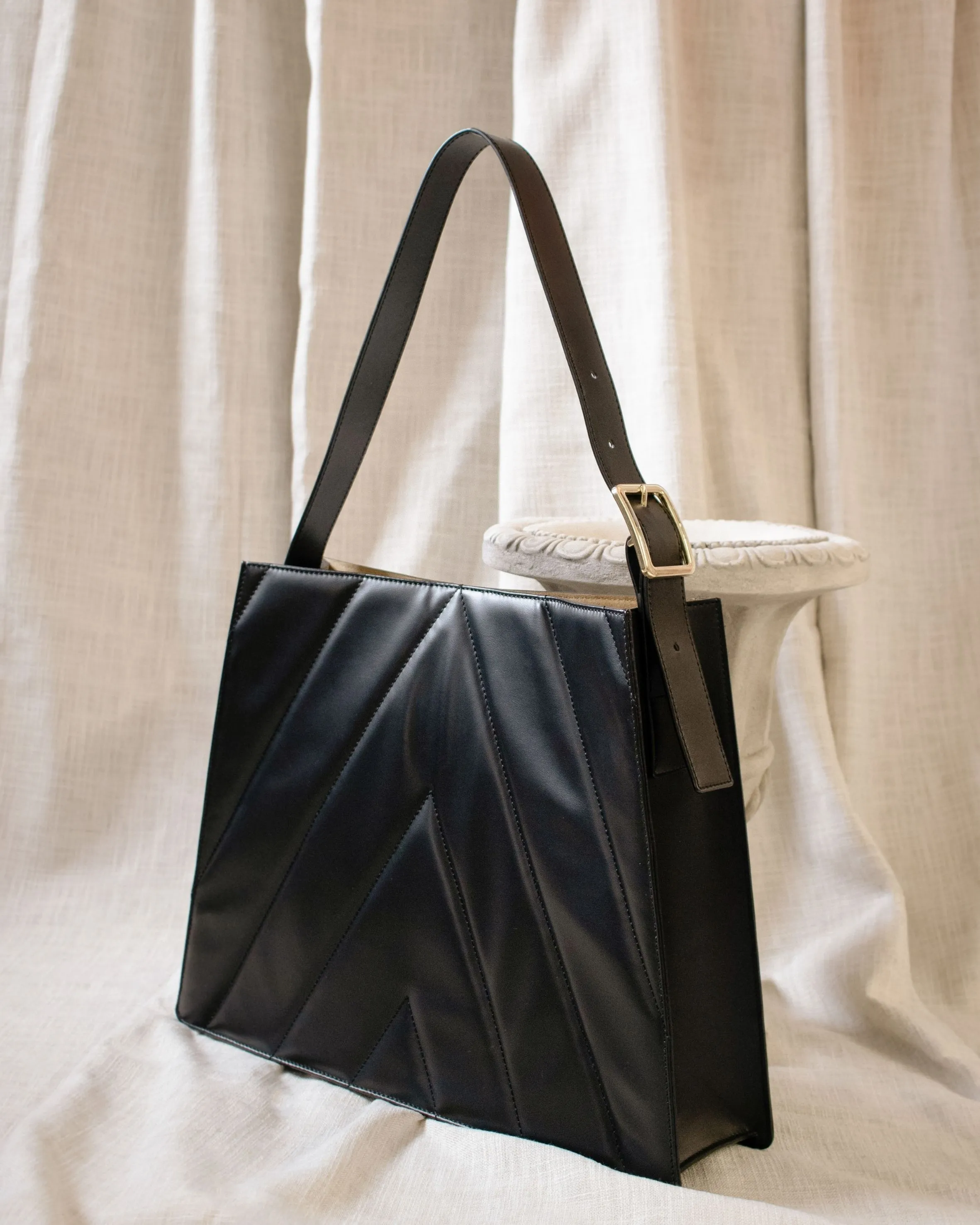 9 To 5 Black Leather Tote Bag