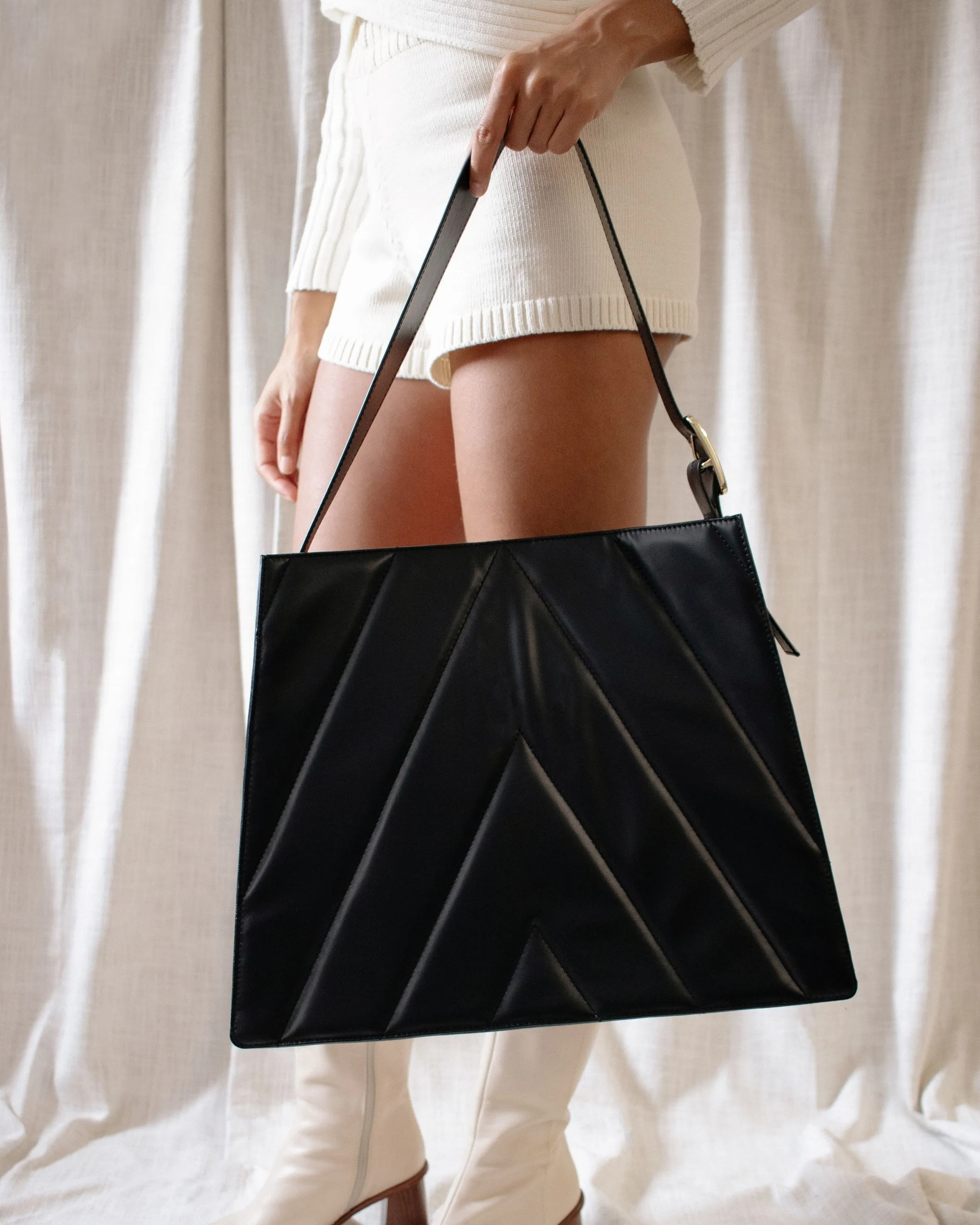 9 To 5 Black Leather Tote Bag