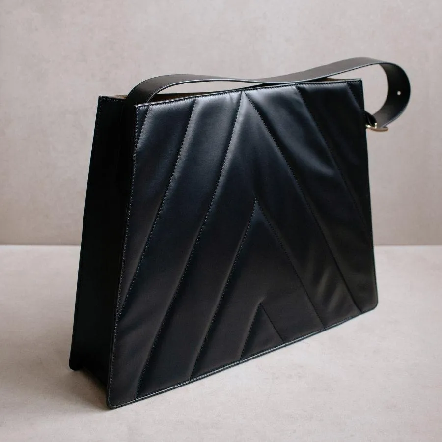 9 To 5 Black Leather Tote Bag