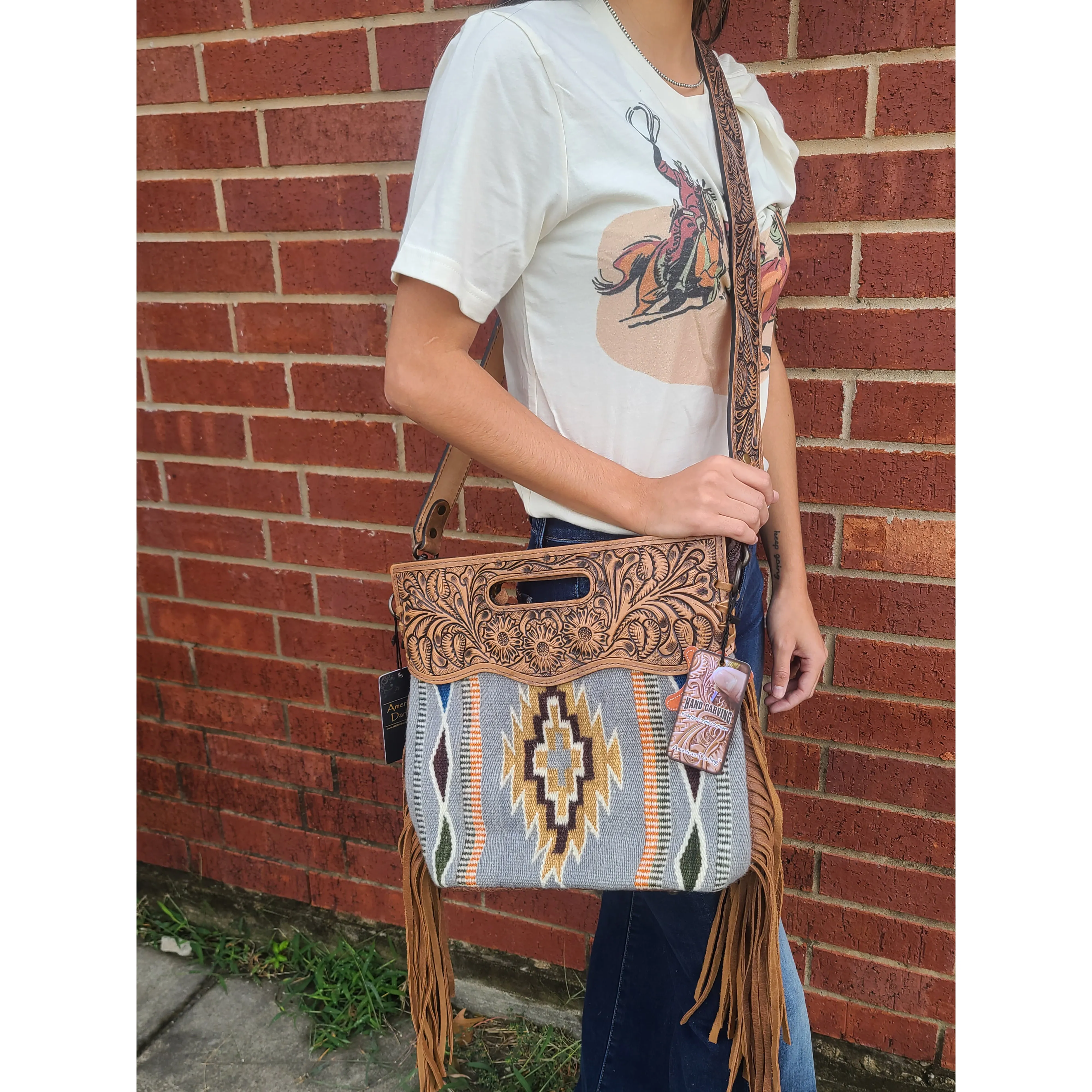 American Darling Grey Aztec Cross Body