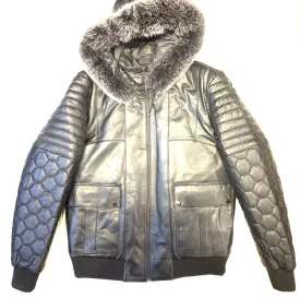 Barya NewYork Quilted Lambskin Silver Fox Fur Hooded Bomber Jacket