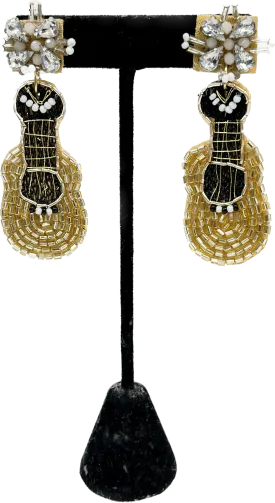 Beaded Gold Guitar Earrings