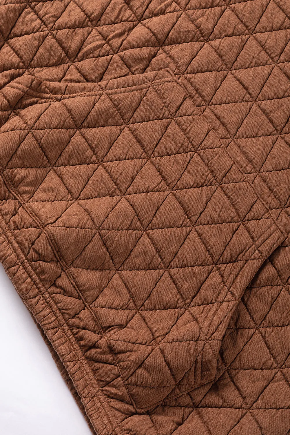 Beige Drop Shoulder Quilted Patchwork Kangaroo Pocket Hoodie