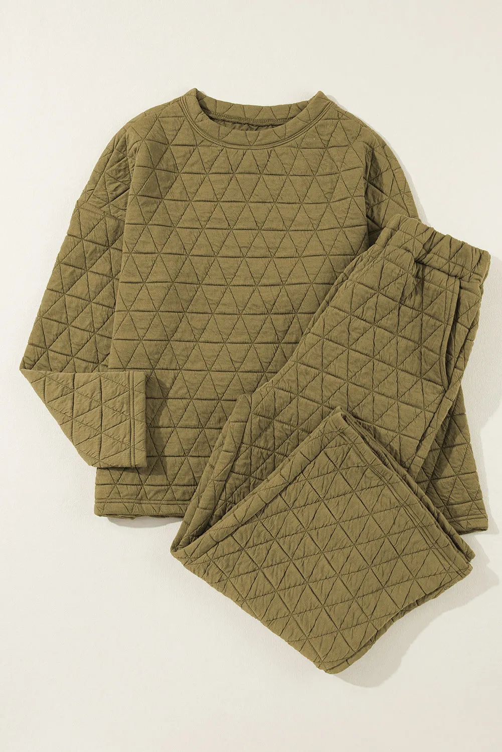 Beige Drop Shoulder Quilted Patchwork Kangaroo Pocket Hoodie