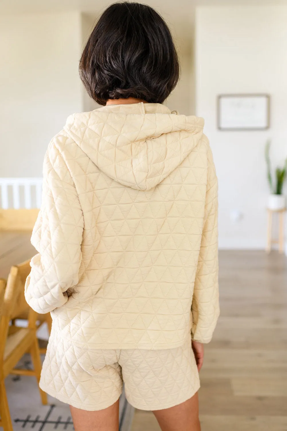 Beige Drop Shoulder Quilted Patchwork Kangaroo Pocket Hoodie