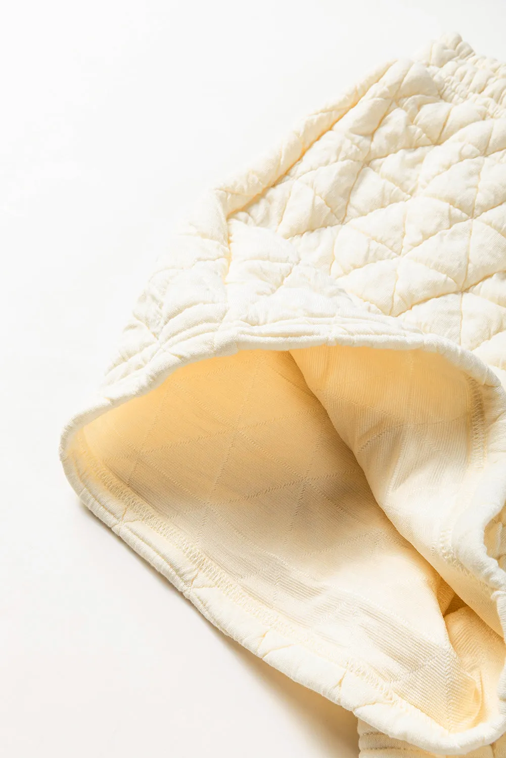 Beige Drop Shoulder Quilted Patchwork Kangaroo Pocket Hoodie