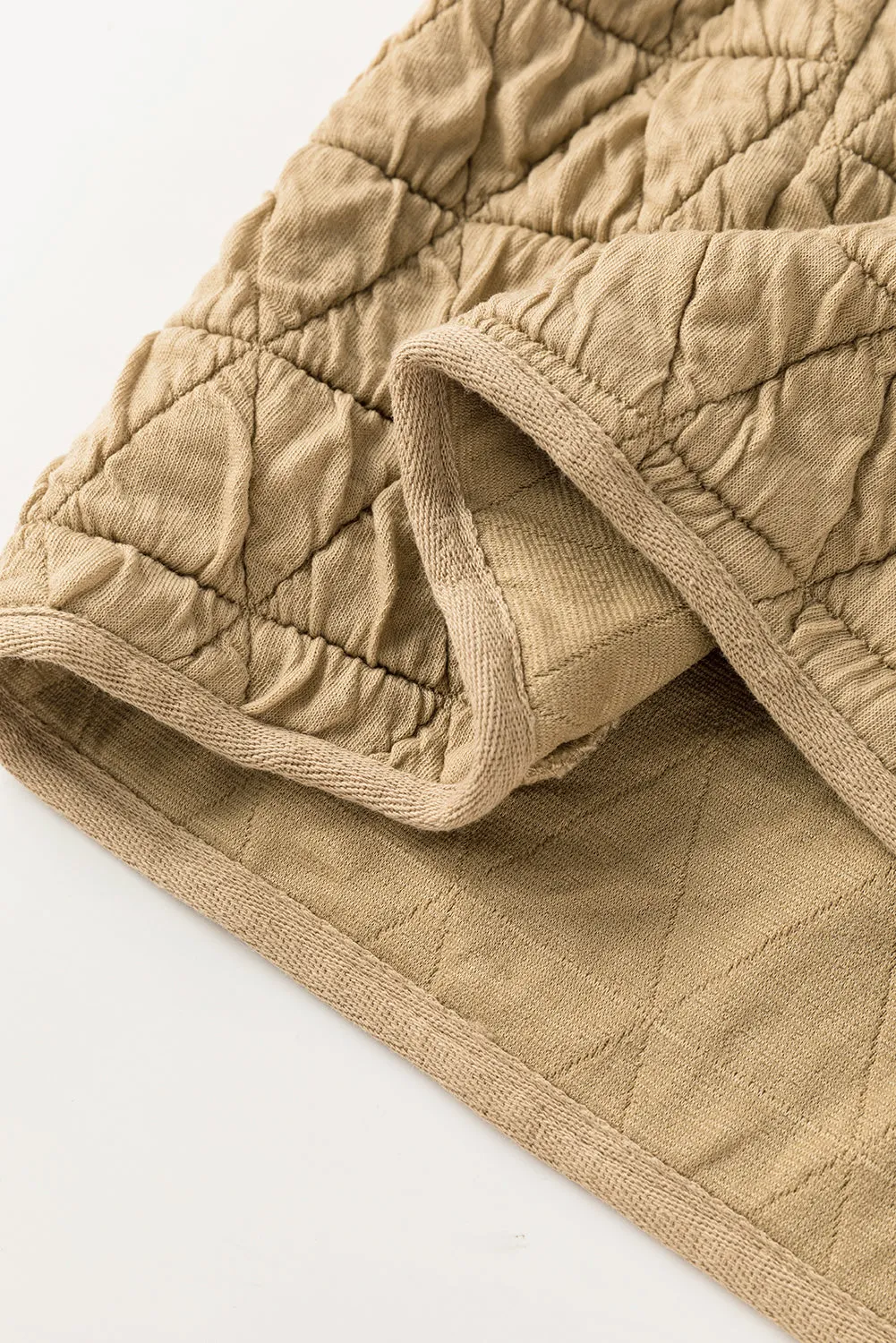 Beige Drop Shoulder Quilted Patchwork Kangaroo Pocket Hoodie