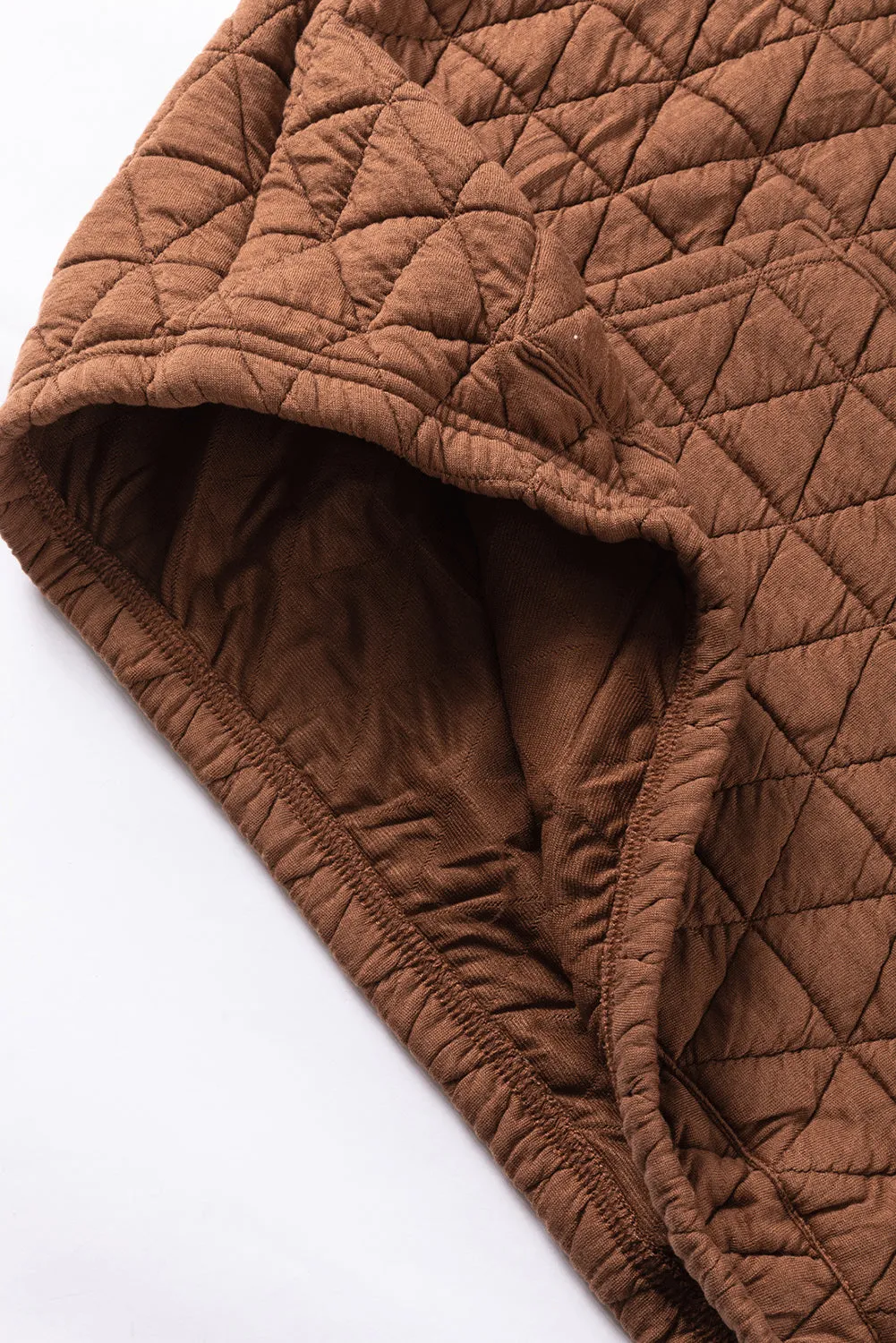 Beige Drop Shoulder Quilted Patchwork Kangaroo Pocket Hoodie