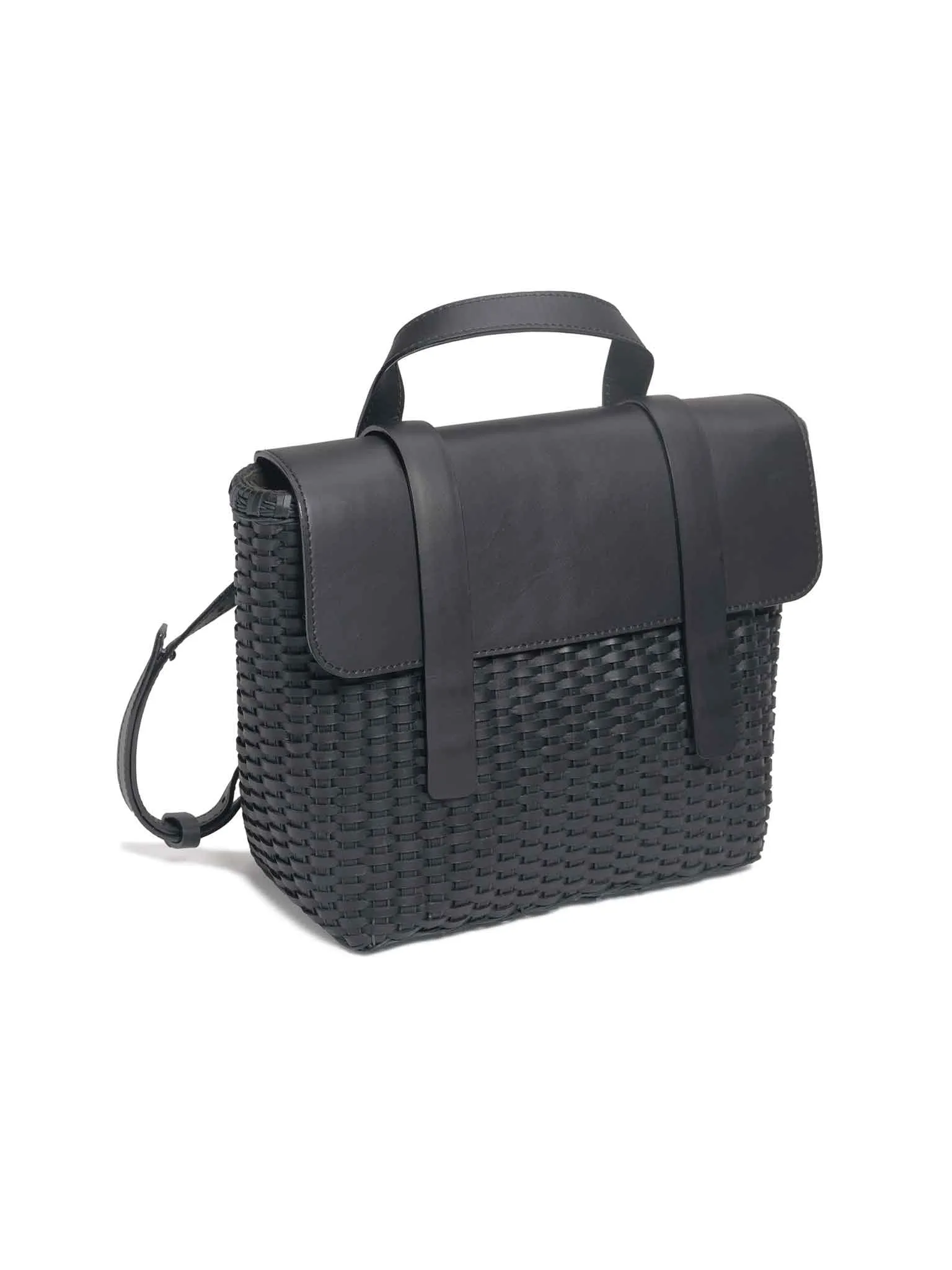 Black Leather Woven Freehand Bag