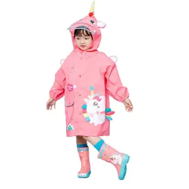 Bright Pink Magical Unicorn Theme Raincoat for Kids