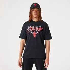 Chicago Bulls NBA Script Black Oversized T-Shirt