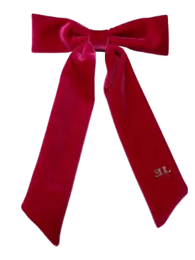 clip bow velvet embellished pearl - hot pink