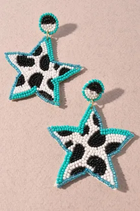 Cow Print Star Earrings-Turquoise