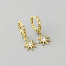 Crystal Centre Star Drop Earrings - Gold