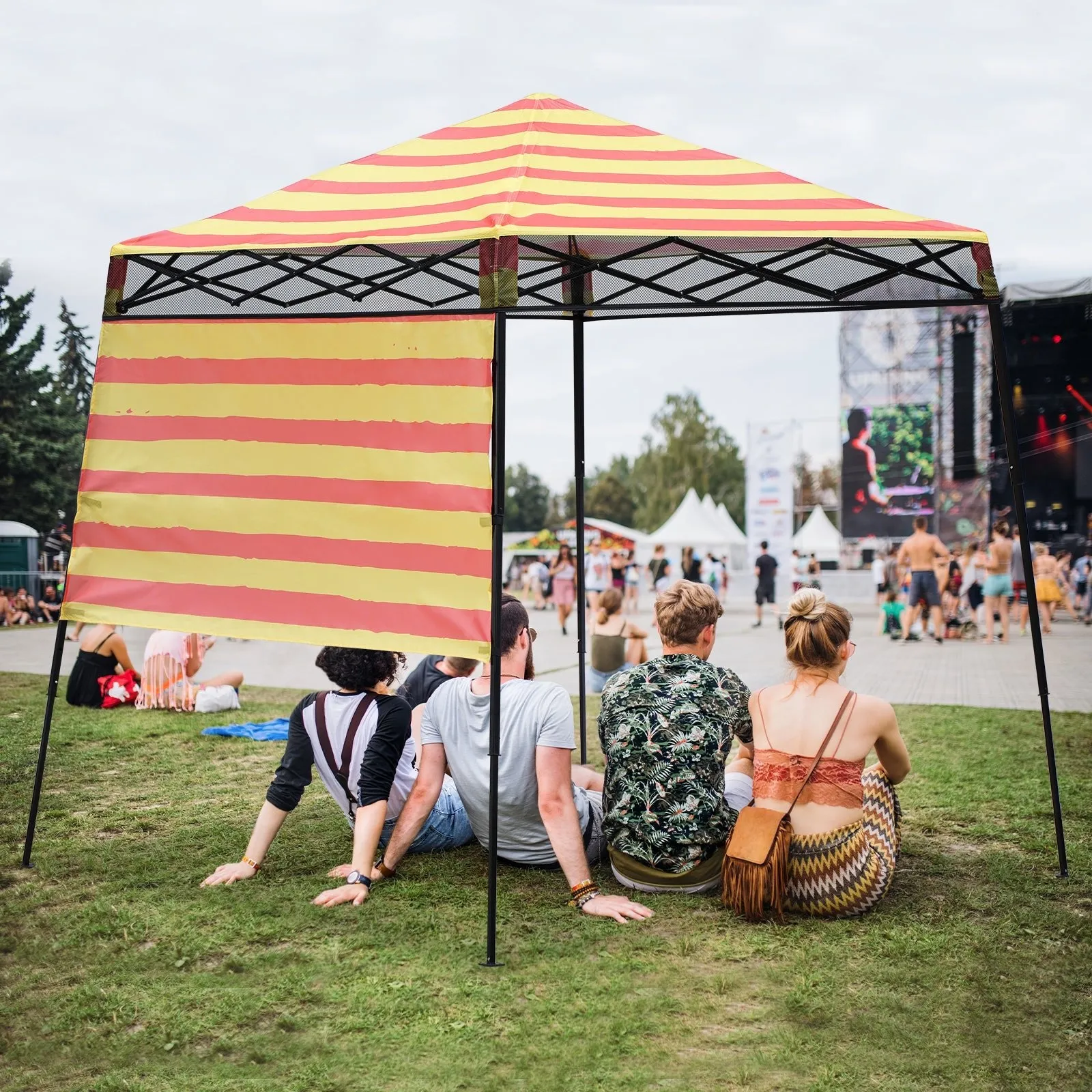 Eagle Peak SHADE GRAPHiX Day Tripper 8x8 Pop Up Canopy Tent with Digital Printed Orange Yellow Stripe Top