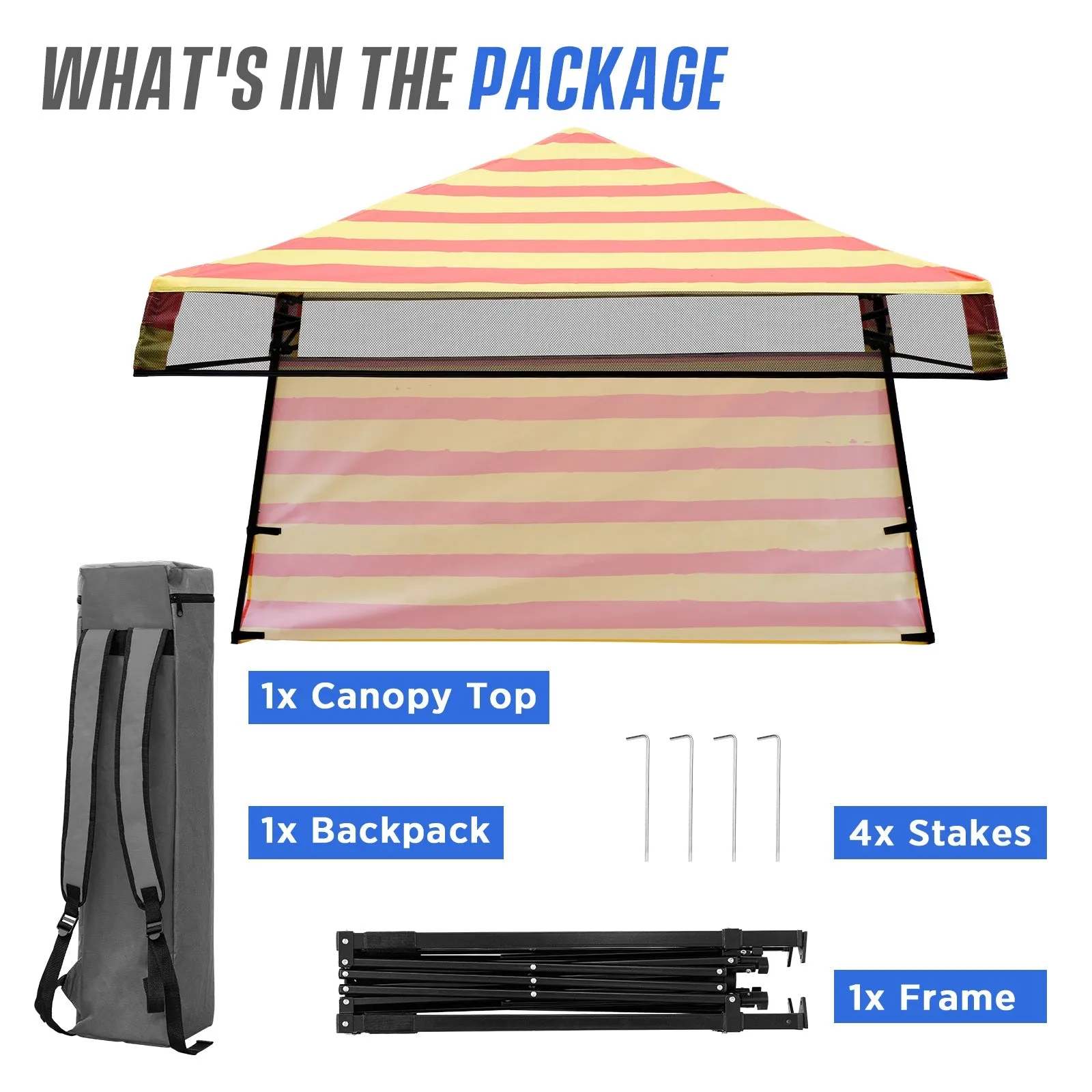 Eagle Peak SHADE GRAPHiX Day Tripper 8x8 Pop Up Canopy Tent with Digital Printed Orange Yellow Stripe Top