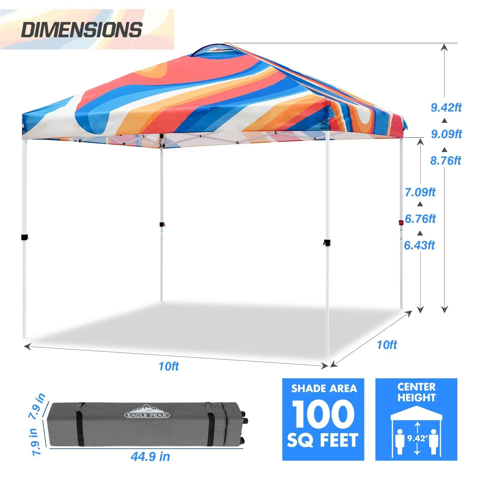 Eagle Peak SHADE GRAPHiX Easy Setup 10x10 Pop Up Canopy Tent with Digital Printed Swirl Top