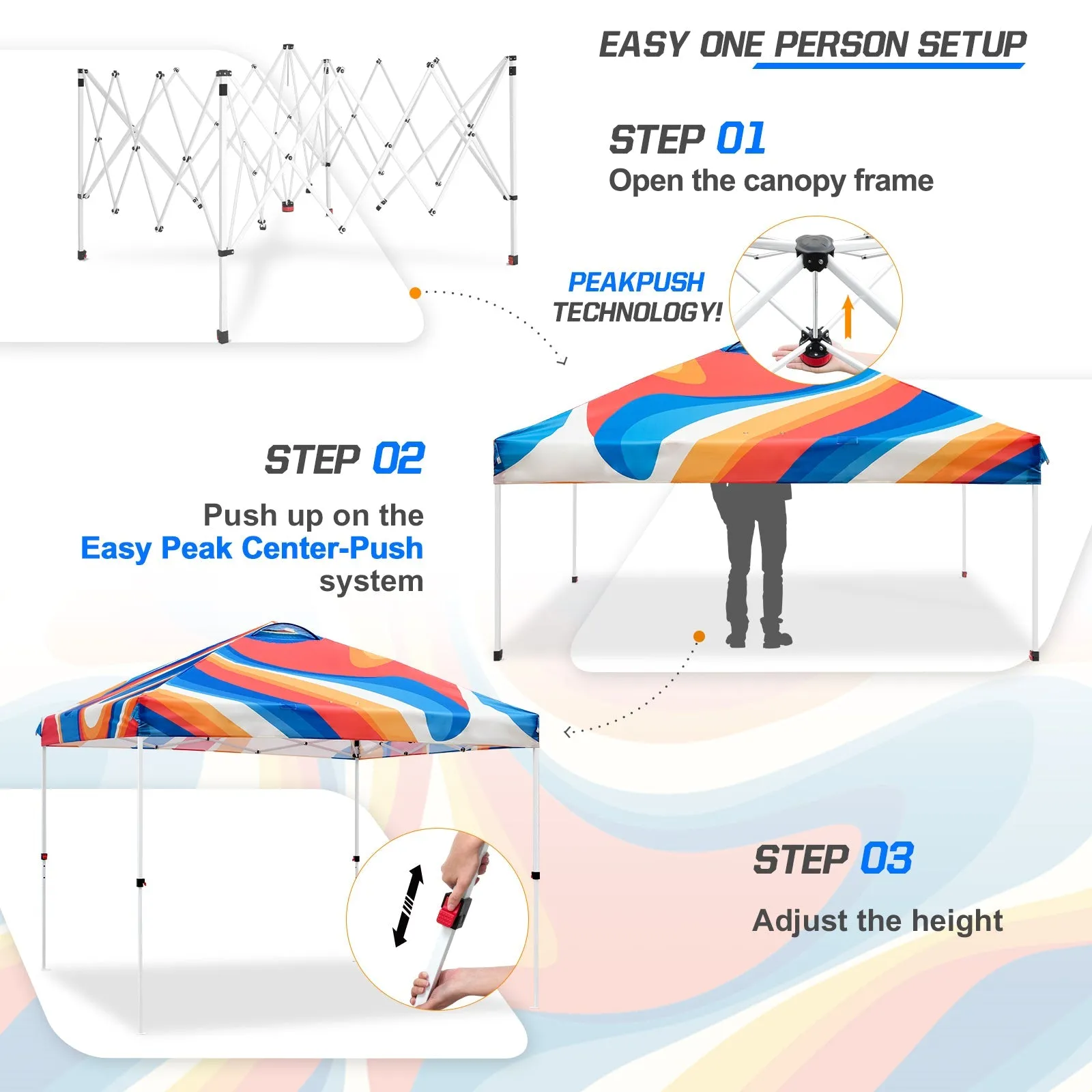 Eagle Peak SHADE GRAPHiX Easy Setup 10x10 Pop Up Canopy Tent with Digital Printed Swirl Top