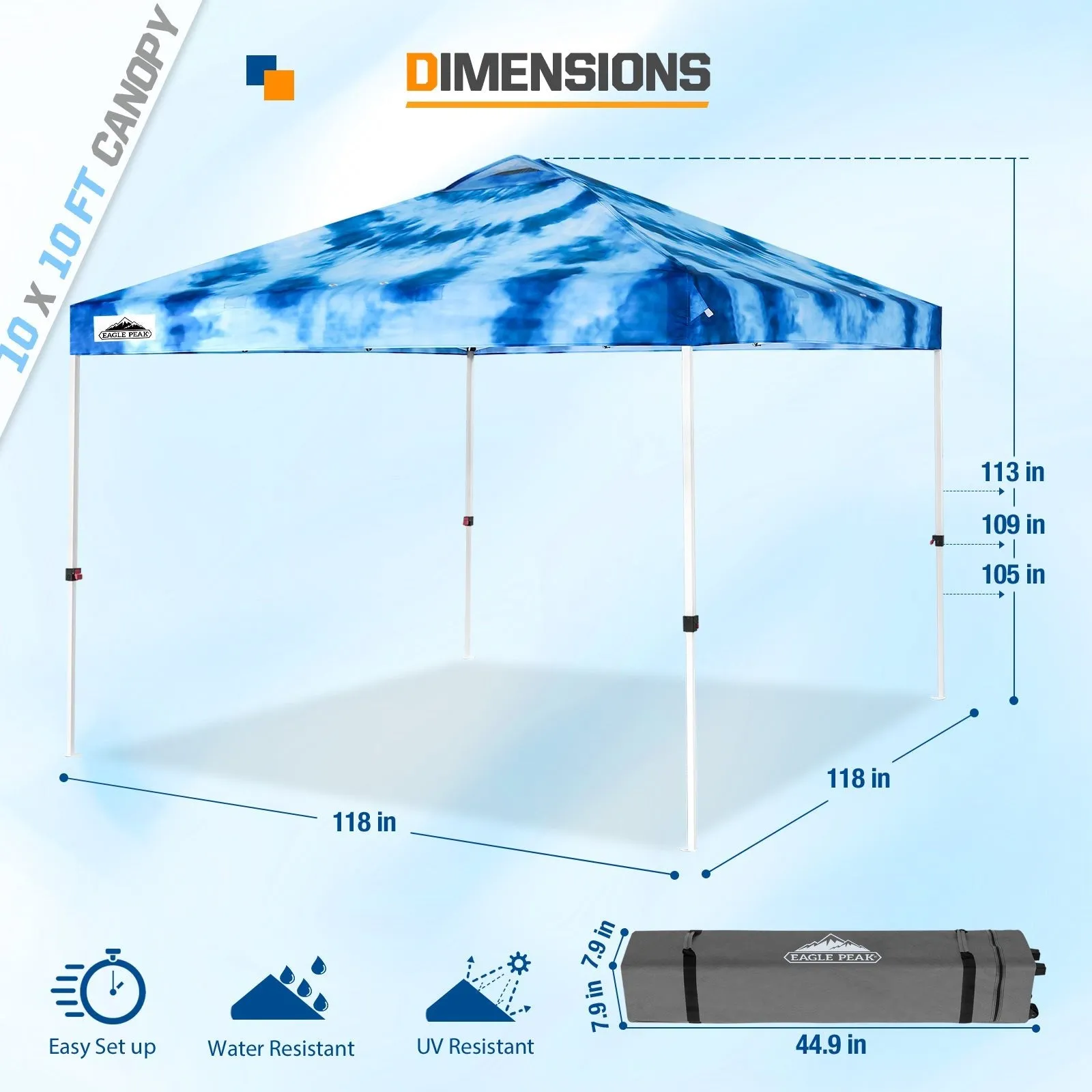 Eagle Peak SHADE GRAPHiX Easy Setup 10x10 Pop Up Canopy Tent with Digital Printed Tie Dye Top