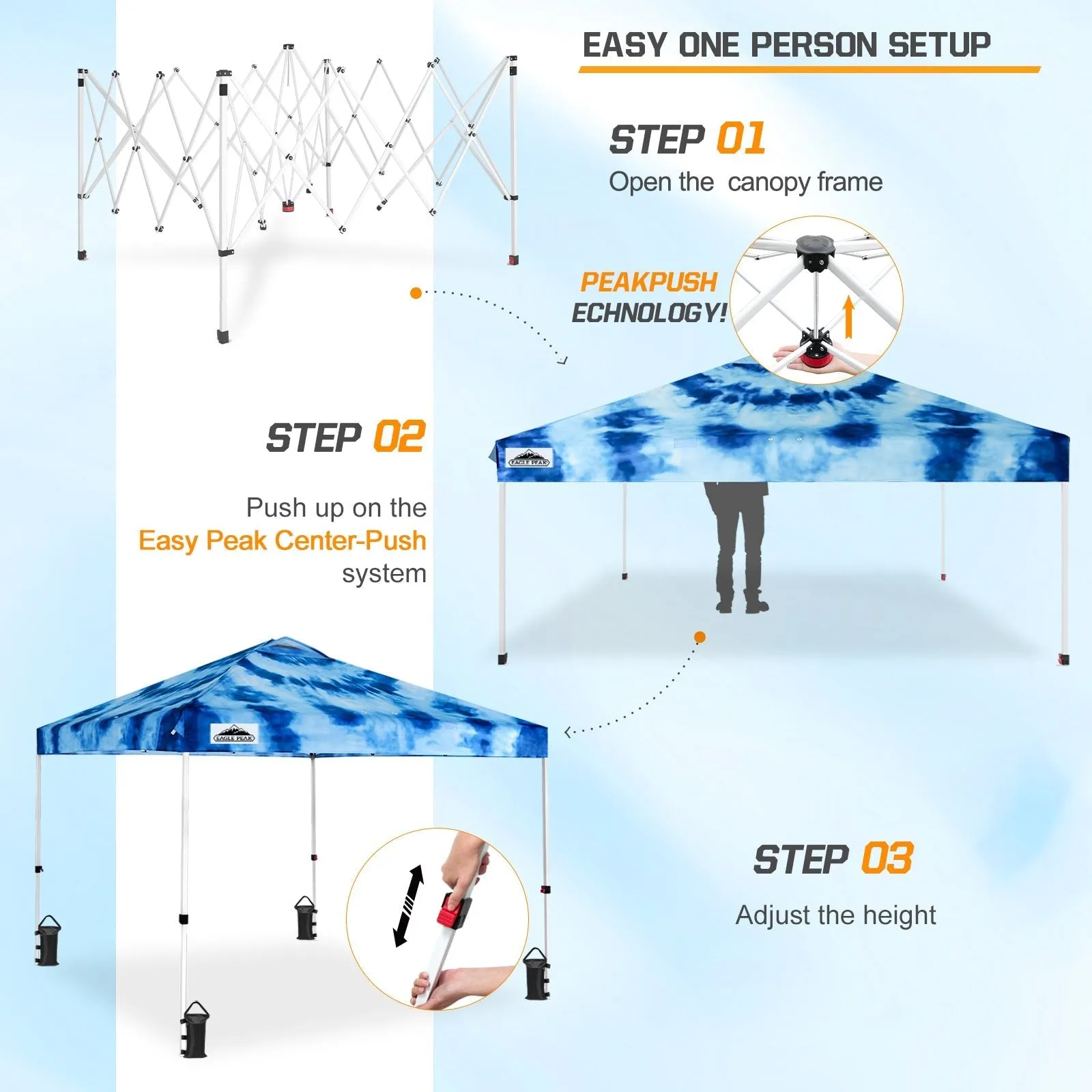 Eagle Peak SHADE GRAPHiX Easy Setup 10x10 Pop Up Canopy Tent with Digital Printed Tie Dye Top