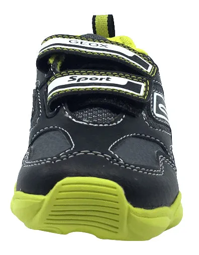 Geox Boy's Munfrey Leather Black/Lime Double Velcro Sneaker