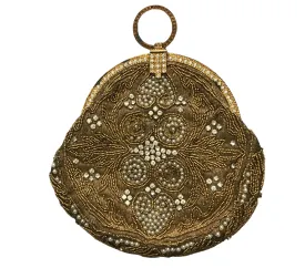 Golden Metallic Thread Embroidered and Beaded Evening Tango Bag circa 1920s