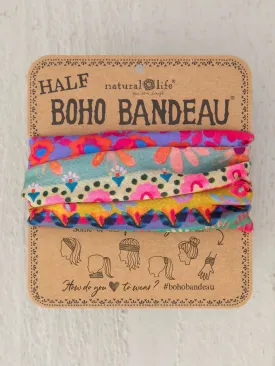 Half Boho Bandeau® Headband - Pink Mustard Floral Border