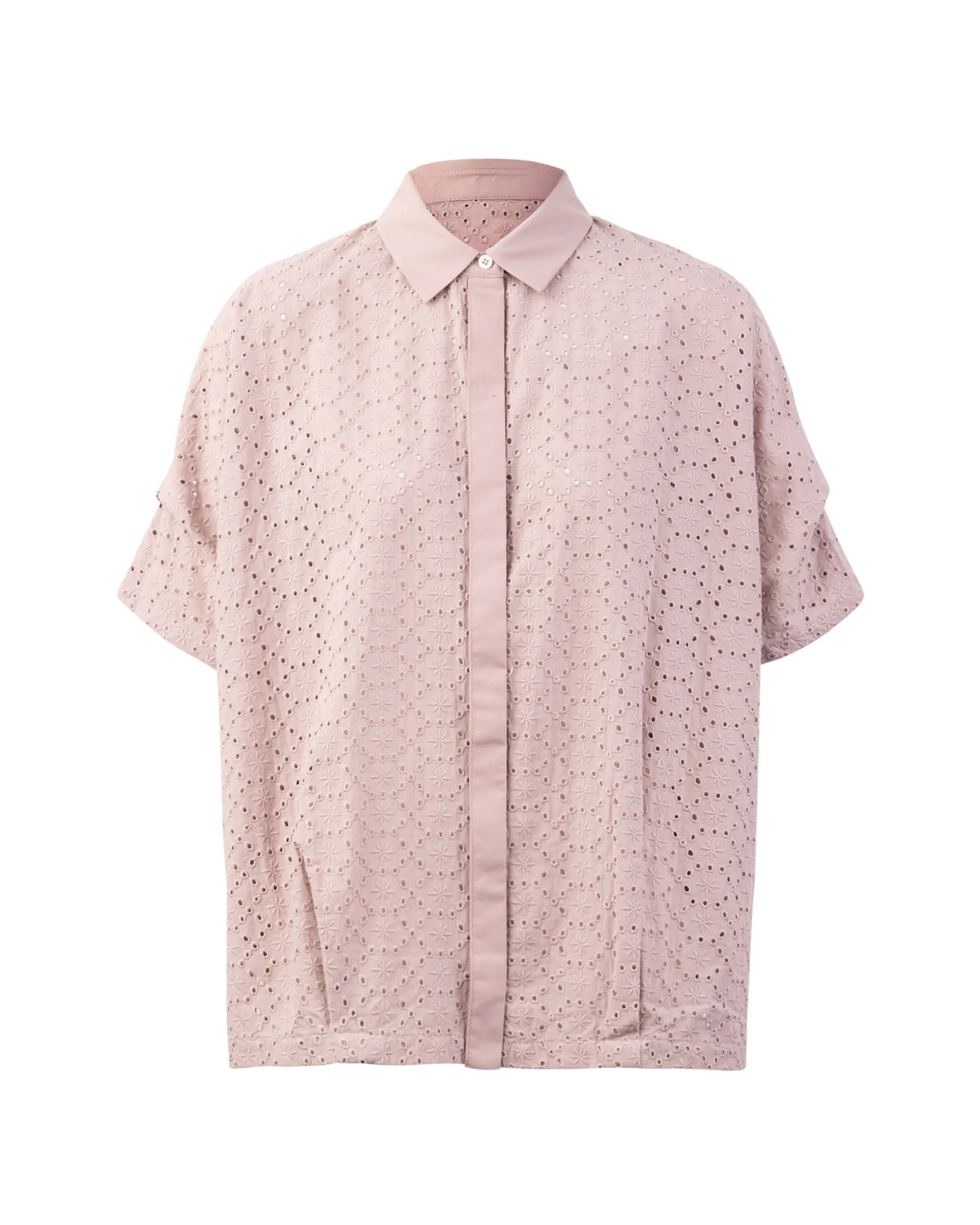 Jacq & Cutwork Folded Sleeve Button Up Blouse