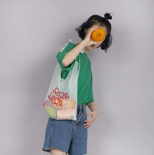 Kawaii Embroidered Fruits Mesh Shoulder Tote Bag