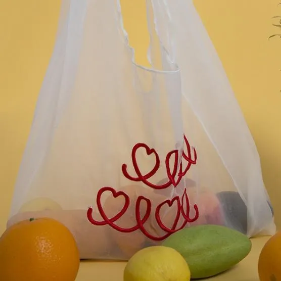 Kawaii Embroidered Fruits Mesh Shoulder Tote Bag