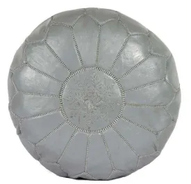 Moroccan Leather Ottoman - Grey