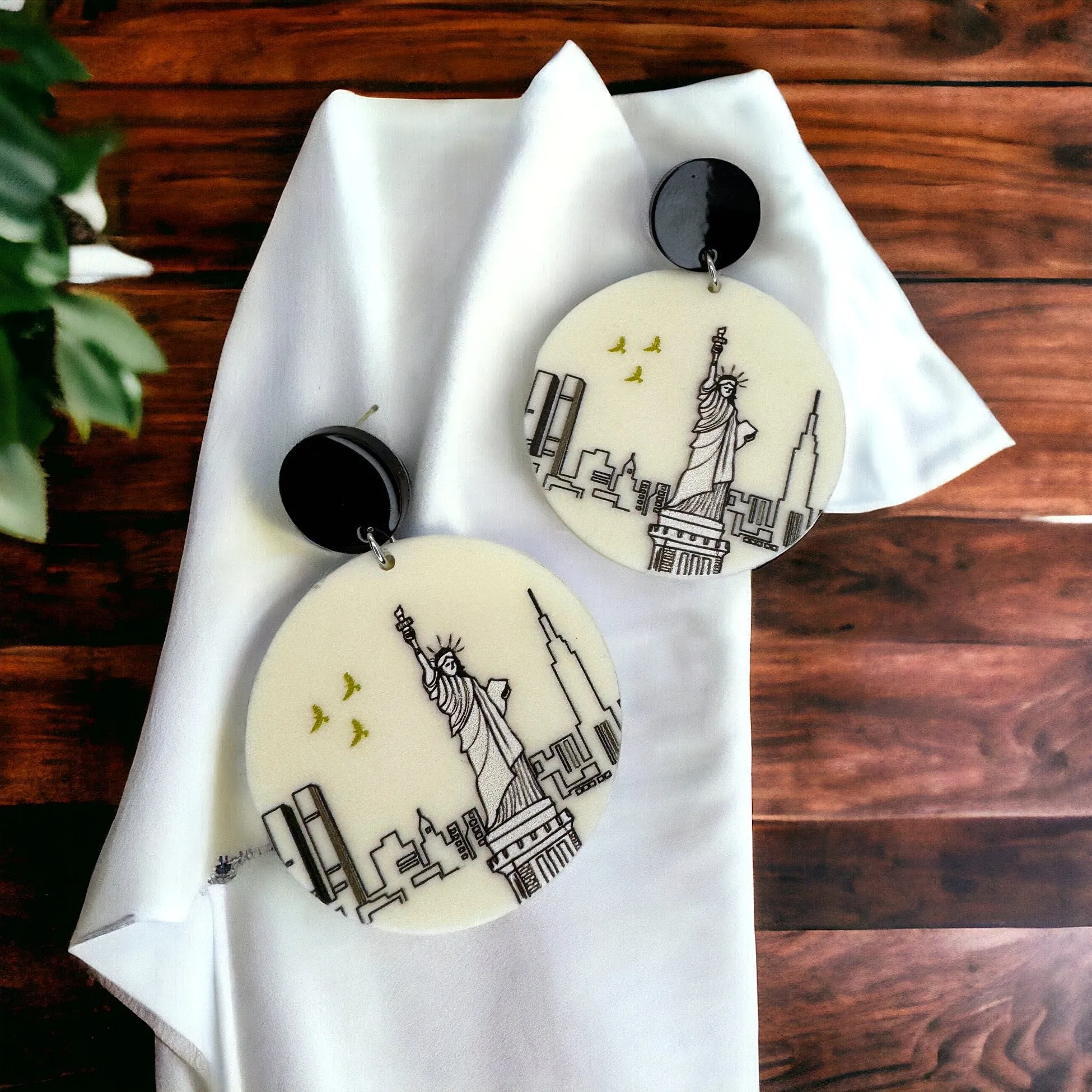 New York Earrings - Neutral Jewelry, Dangle Earrings, Boho Chic, Boho Style, Bohemian Earrings, Statue of Liberty, NYC, New York City, Ivory