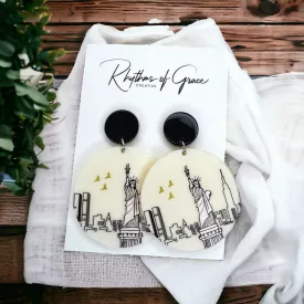 New York Earrings - Neutral Jewelry, Dangle Earrings, Boho Chic, Boho Style, Bohemian Earrings, Statue of Liberty, NYC, New York City, Ivory