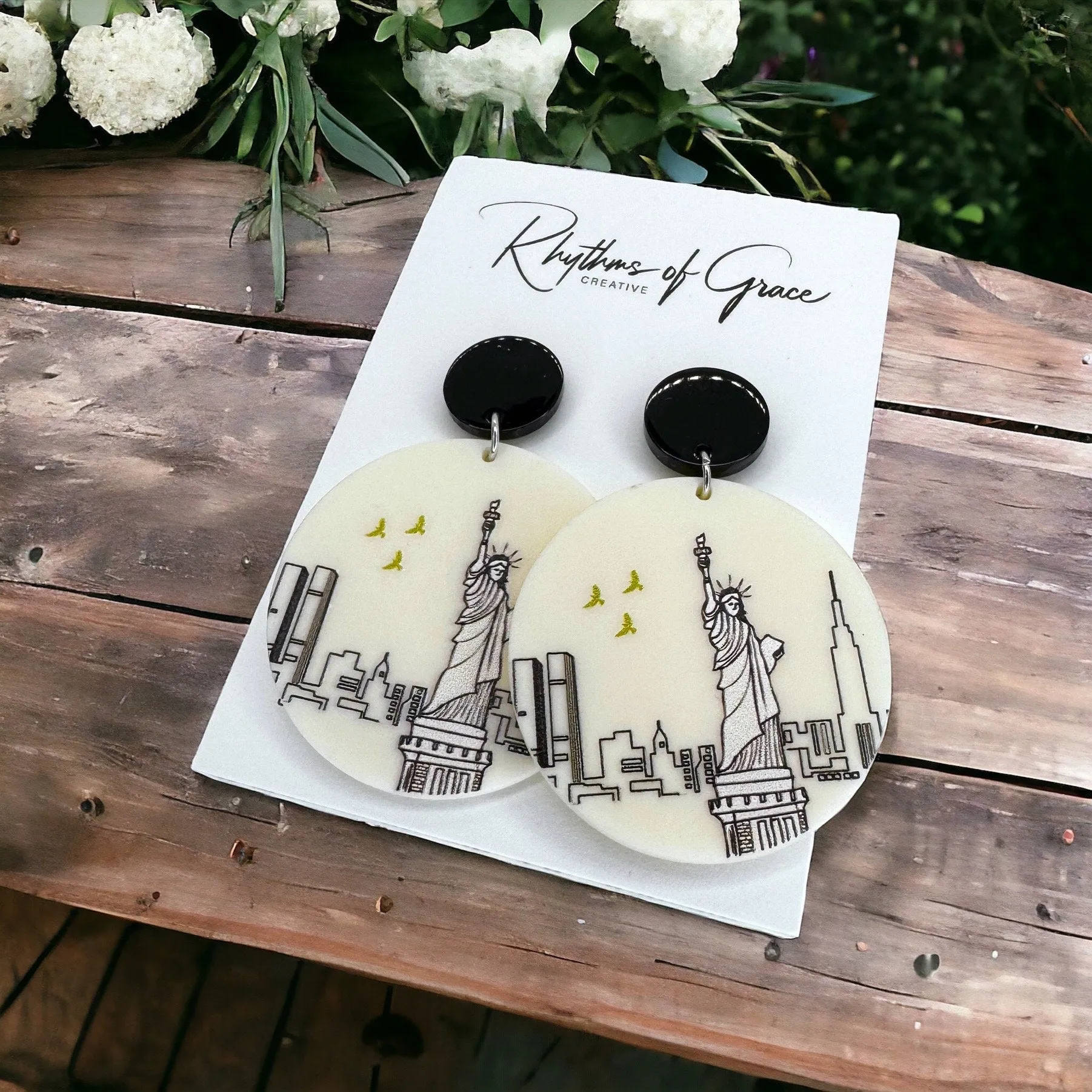 New York Earrings - Neutral Jewelry, Dangle Earrings, Boho Chic, Boho Style, Bohemian Earrings, Statue of Liberty, NYC, New York City, Ivory