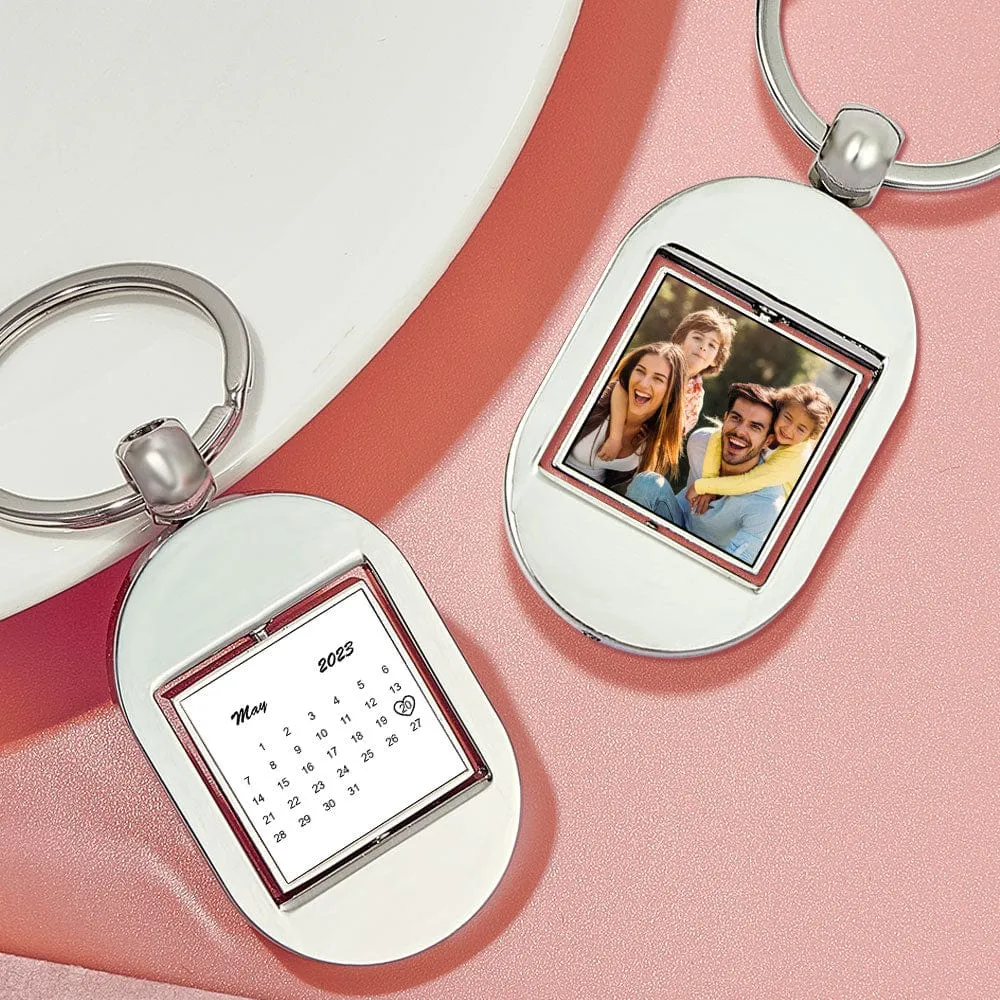 Personalized Calendar Keychain Turnable Double Sides Keychains Gift for Him