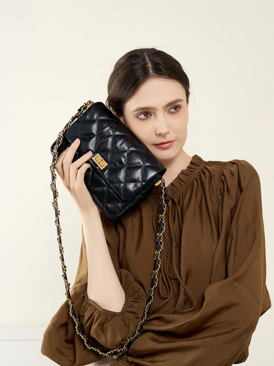 Women Classic Leather Chian Strap Cross Body Bag