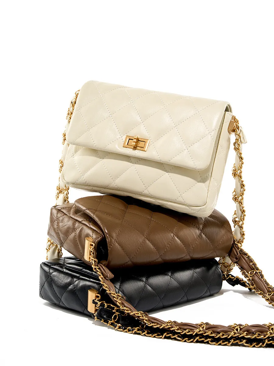 Women Classic Leather Chian Strap Cross Body Bag