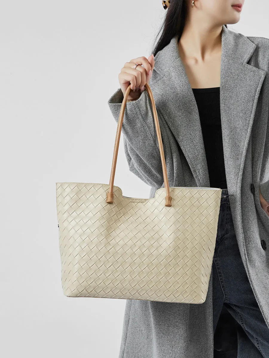 Women Fashion Plaited Leather Shoulder Tote Bag